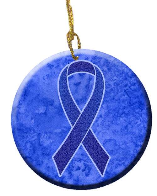 Dark Blue Ribbon for Colon Cancer Awareness Ceramic Ornament, 2.81 Dia