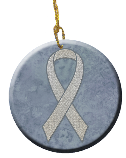 Clear Ribbon for Lung Cancer Awareness Ceramic Ornament, 2.81 Dia