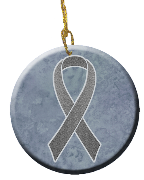 Grey Ribbon for Brain Cancer Awareness Ceramic Ornament, 2.81 Dia