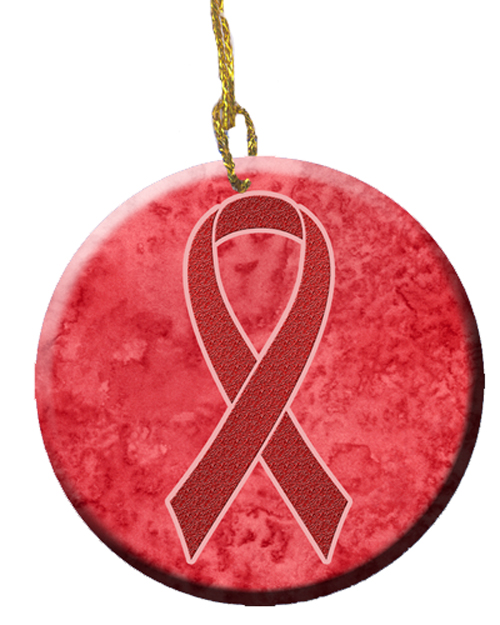 Red Ribbon for Aids Awareness Ceramic Ornament, 2.81 Dia