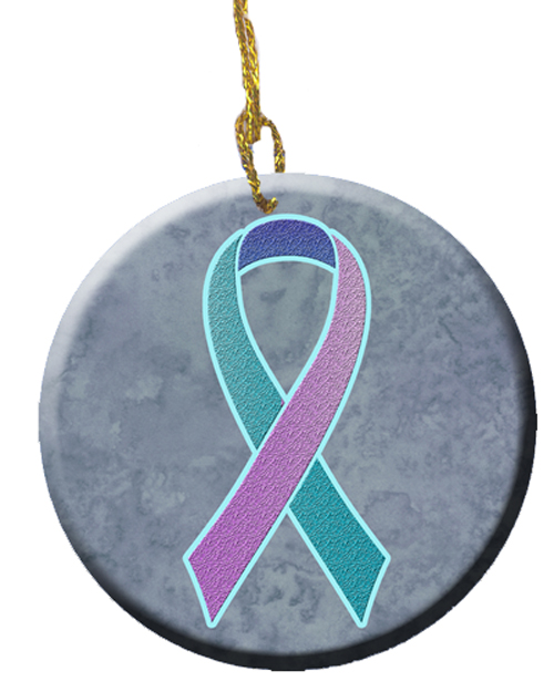 Thyroid Cancer Awareness Ceramic Ornament - Teal Pink & Blue - 2.81in. - Personalized Option