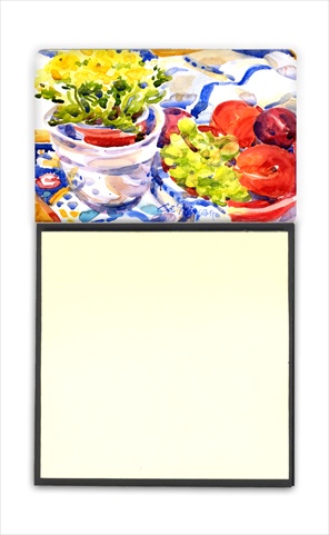 Apples, Plums and Grapes with Flowers Refiillable Sticky Note Holder or Postit Note Dispenser, 3 x 3 In.