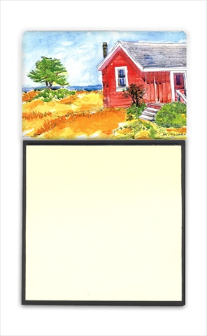 6041SN Old Red Cottage House at the lake or Beach Refiillable Sticky Note Holder or Postit Note Dispenser- 3 x 3 In.