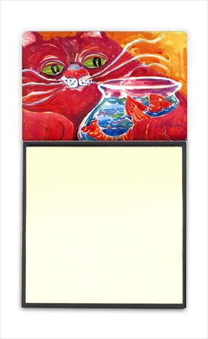 6048SN Big Red Cat at the fishbowl Refiillable Sticky Note Holder or Postit Note Dispenser- 3 x 3 In.