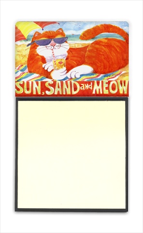 6050SN Orange Tabby at the beach Refiillable Sticky Note Holder or Postit Note Dispenser- 3 x 3 In.