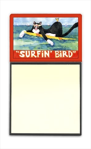 6051SN Black and white Cat Surfin Bird Refiillable Sticky Note Holder or Postit Note Dispenser- 3 x 3 In.