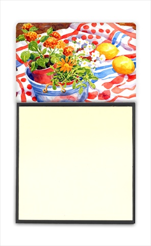 Flowers with a side of lemons Refiillable Sticky Note Holder or Postit Note Dispenser, 3 x 3 In.