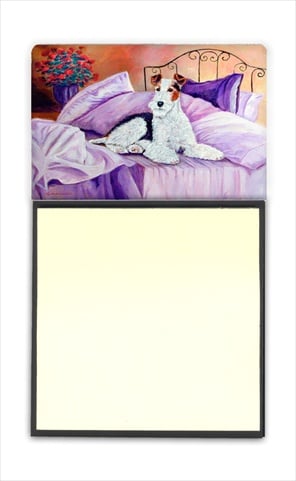 7121SN Fox Terrier Waiting on Mom Refiillable Sticky Note Holder or Postit Note Dispenser- 3 x 3 In.