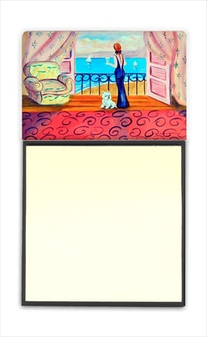 Westie with Mom and a view Refiillable Sticky Note Holder or Postit Note Dispenser, 3 x 3 In.