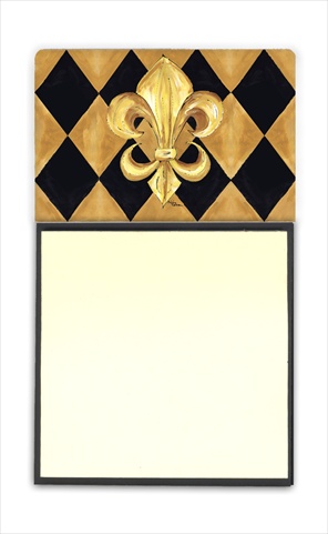 Black and Gold Fleur de lis New Orleans Refiillable Sticky Note Holder or Postit Note Dispenser, 3 x 3 In.