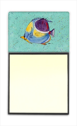 Tropical Fish on Teal Refiillable Sticky Note Holder or Postit Note Dispenser, 3 x 3 In.