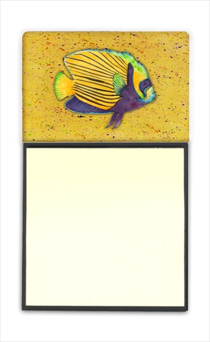 8577SN Tropical Fish on Mustard Refiillable Sticky Note Holder or Postit Note Dispenser- 3 x 3 In.