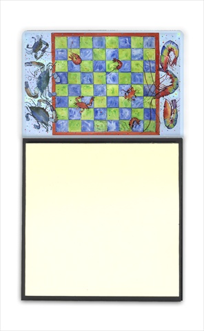 Crab and Shrimp Checkerboard Refiillable Sticky Note Holder or Postit Note Dispenser, 3 x 3 In.