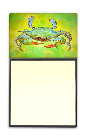Bright Green Blue Crab Refiillable Sticky Note Holder or Postit Note Dispenser, 3 x 3 In.