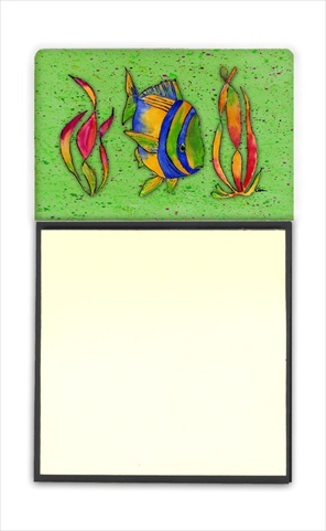 Tropical Fish on Green Refiillable Sticky Note Holder or Postit Note Dispenser, 3 x 3 In.