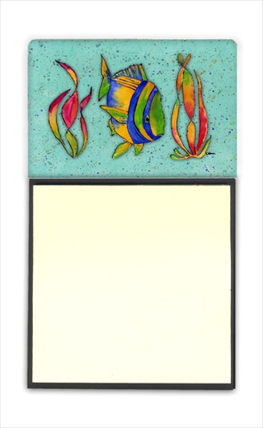 8569SN Tropical Fish on Teal Refiillable Sticky Note Holder or Postit Note Dispenser- 3 x 3 In.