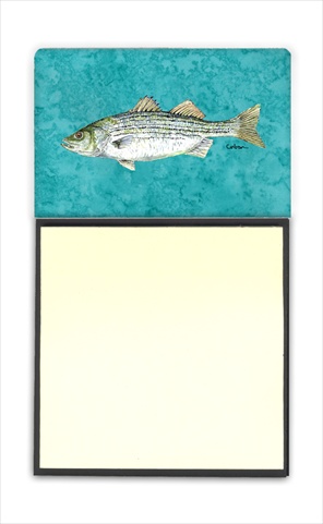 Striped Bass Fish Refiillable Sticky Note Holder or Postit Note Dispenser, 3 x 3 In.