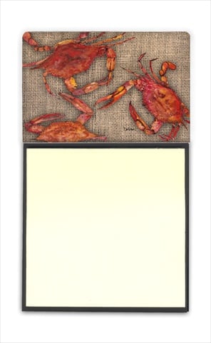 8742SN Cooked Crabs on Faux Burlap Refiillable Sticky Note Holder or Postit Note Dispenser- 3 x 3 In.