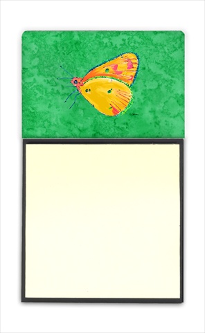 Butterfly Orange on Green Refiillable Sticky Note Holder or Postit Note Dispenser, 3 x 3 In.
