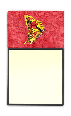 8862SN Butterfly on Red Refiillable Sticky Note Holder or Postit Note Dispenser- 3 x 3 In.