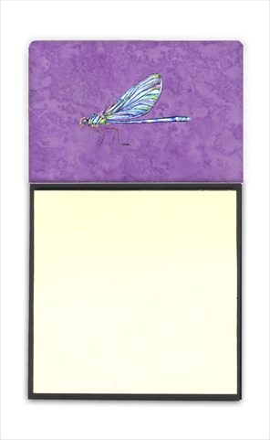 Dragonfly on Purple Refiillable Sticky Note Holder or Postit Note Dispenser, 3 x 3 In.