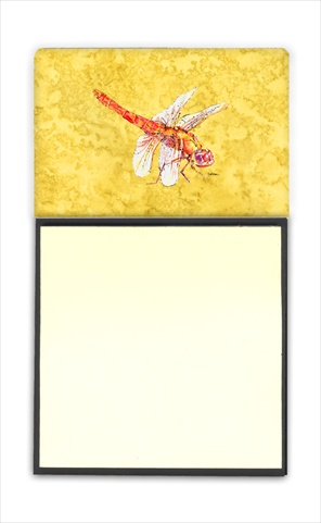 Dragonfly on Yellow Refiillable Sticky Note Holder or Postit Note Dispenser, 3 x 3 In.