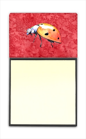 Lady Bug on Red Refiillable Sticky Note Holder or Postit Note Dispenser, 3 x 3 In.