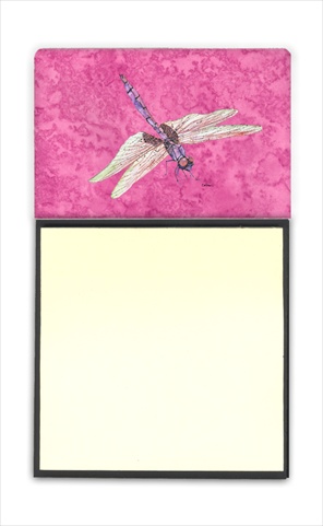 8891SN Dragonfly on Pink Refiillable Sticky Note Holder or Postit Note Dispenser- 3 x 3 In.