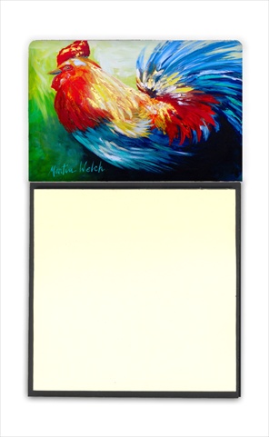 Bird - Rooster Chief Big Feathers Refiillable Sticky Note Holder or Postit Note Dispenser, 3 x 3 In.