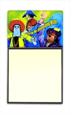 Mardi Gras Throw me something mister Refiillable Sticky Note Holder or Postit Note Dispenser, 3 x 3 In.