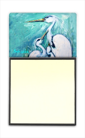 Mothers Love White Crane Refiillable Sticky Note Holder or Postit Note Dispenser, 3 x 3 In.