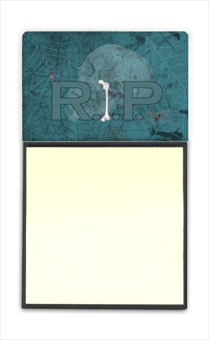 RIP Rest in Peace with spider web Halloween Refiillable Sticky Note Holder or Postit Note Dispenser, 3 x 3 In.