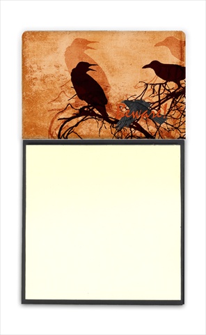 Beware of the Black Crows Halloween Refiillable Sticky Note Holder or Postit Note Dispenser, 3 x 3 In.