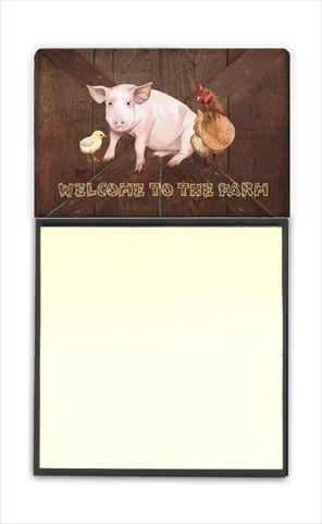 SB3083SN Welcome to the Farm with the pig and chicken Refiillable Sticky Note Holder or Postit Note Dispenser- 3 x 3 In.