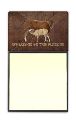 SB3084SN Welcome to the Ranch with the Cow and Baby Refiillable Sticky Note Holder or Postit Note Dispenser- 3 x 3 In.