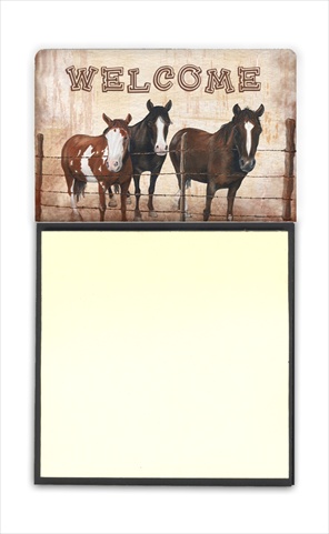 SB3059SN Welcome Mat with Horses Refiillable Sticky Note Holder or Postit Note Dispenser- 3 x 3 In.