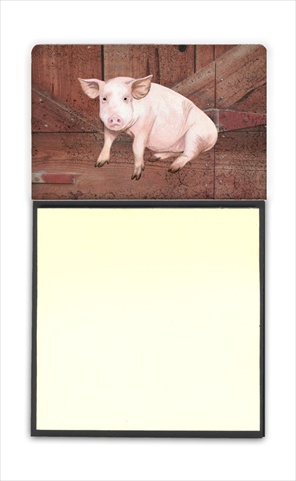 Pig at the barn door Refiillable Sticky Note Holder or Postit Note Dispenser- 3 x 3 In.