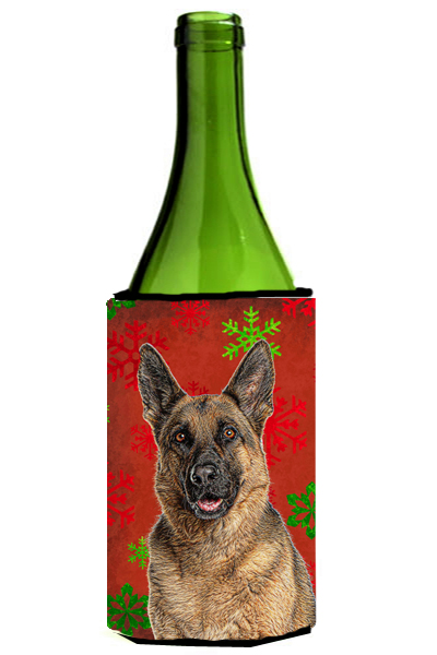 Red Snowflakes Holiday Christmas German Shepherd Wine bottle sleeve Hugger