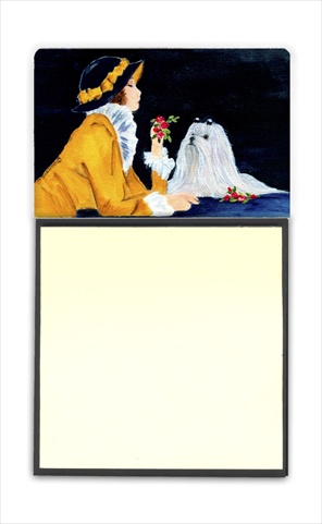 SS8537SN Lady with her Maltese Refiillable Sticky Note Holder or Postit Note Dispenser