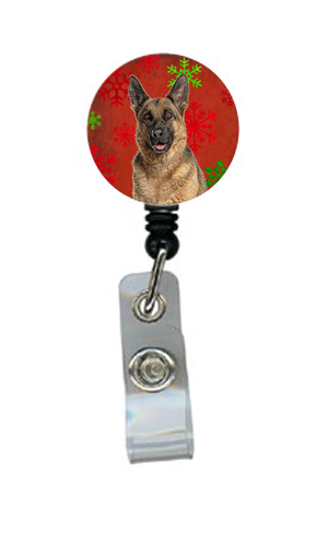 Red Snowflakes Holiday Christmas German Shepherd Retractable Badge Reel