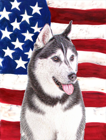 USA American Flag with Alaskan Malamute Flag Canvas House Size