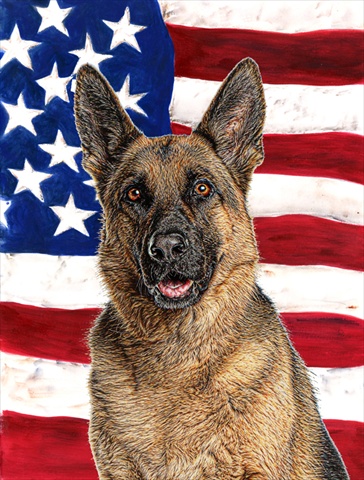 USA American Flag with German Shepherd Flag Canvas House Size