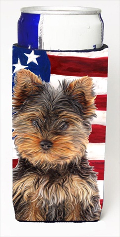 USA American Flag with Yorkie Puppy & Yorkshire Terrier Michelob Ultra bottle sleeves for slim cans