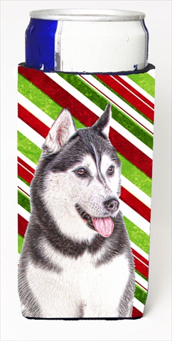 Picture of Carolines Treasures KJ1168MUK Candy Cane Holiday Christmas Alaskan Malamute Michelob Ultra bottle sleeves for slim cans