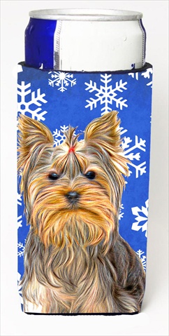 Picture of Carolines Treasures KJ1177MUK Winter Snowflakes Holiday Yorkie &amp; Yorkshire Terrier Michelob Ultra bottle sleeves for slim cans