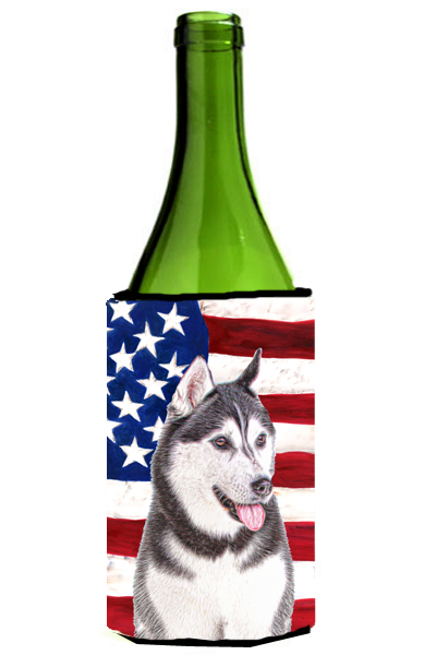 USA American Flag with Alaskan Malamute Wine bottle sleeve Hugger