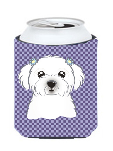 Purple Checkered Maltese Can or Bottle Hugger
