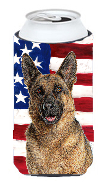 USA American Flag with German Shepherd Tall Boy bottle sleeve Hugger