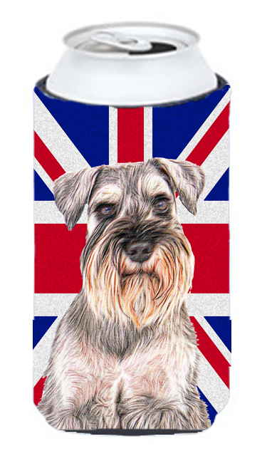 Picture of Carolines Treasures KJ1165TBC Schnauzer with English Union Jack British Flag Tall Boy bottle sleeve Hugger