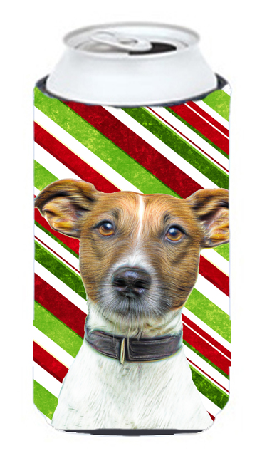 Candy Cane Holiday Christmas Jack Russell Terrier Tall Boy bottle sleeve Hugger